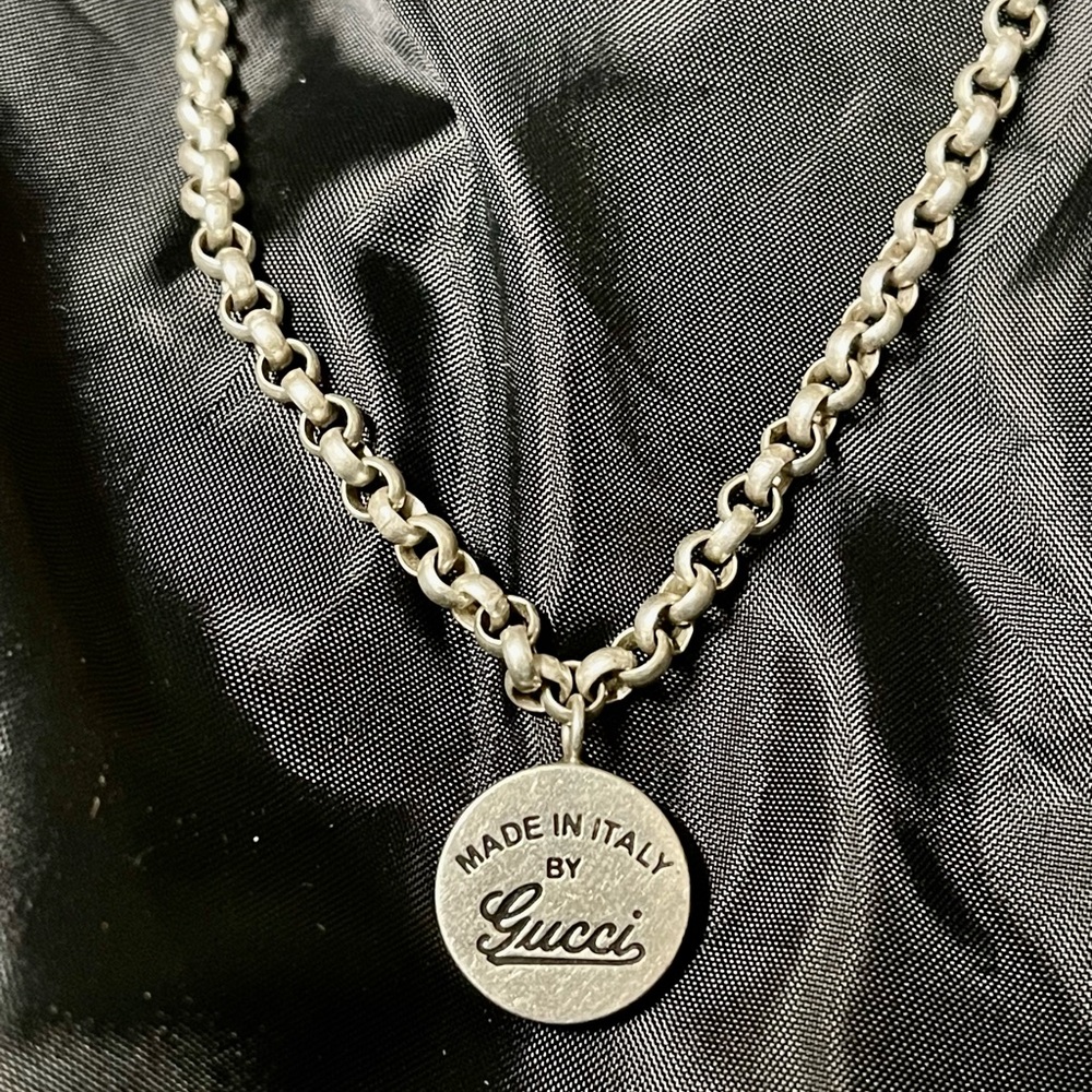 Gucci sterling silver vintage necklace solid silver rolo chain Gucci necklace